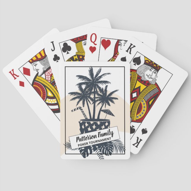 Retro Black and White Tropical Drink Family Poker Playing Cards (Back)