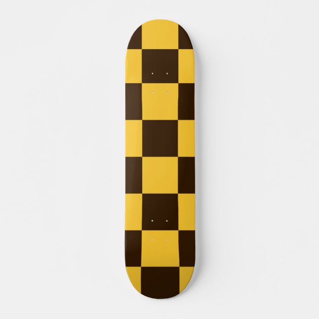 Retro Black and Yellow Chequered Pattern  Skateboard (Front)