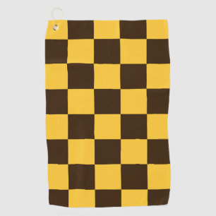 Retro Black and Yellow Chequered Squares Pattern  Golf Towel