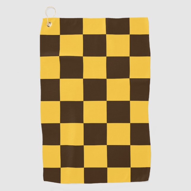Retro Black and Yellow Chequered Squares Pattern  Golf Towel (Front)