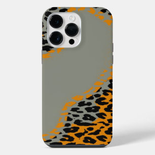 Retro black and yellow leopard print on grey iPhone 14 pro max case