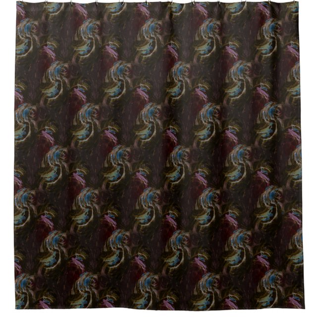 Retro Black Atomic Abstract Shower Curtain (Front)