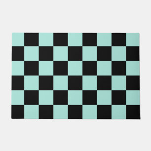 Retro Black Blue Checks Chequerboard Pattern    Doormat