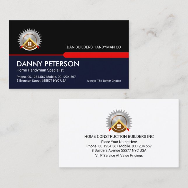 Retro Black Blue Handyman Layers Business Card (Front/Back)