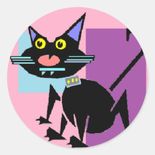 Retro black cat art classic round sticker