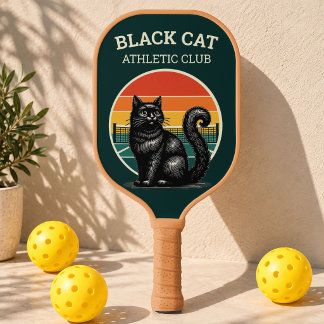 Retro Black Cat Athletic Club Vintage Pickleball Paddle
