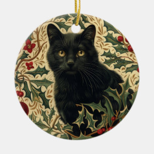 Retro Black Cat Ceramic Ornament