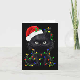 Retro Black Cat Christmas Light Fun Cat Men Women Card