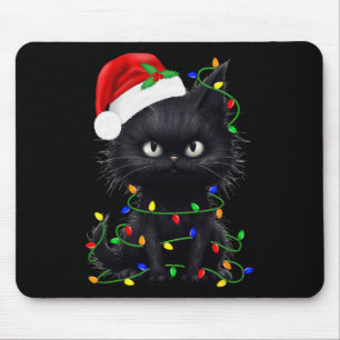 Retro Black Cat Christmas Light Fun Cat Men Women  Mouse Pad