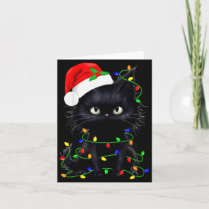 Retro Black Cat Christmas Light Funny Cat Men Wome Card