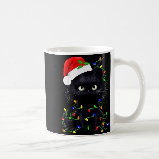 Retro Black Cat Christmas Light Funny Cat Men Wome Coffee Mug (Right)