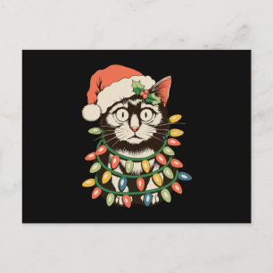 Retro Black Cat Christmas Lights Funny Xmas Santa Holiday Postcard