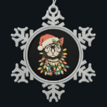 Retro Black Cat Christmas Lights Funny Xmas Santa Snowflake Pewter Christmas Ornament<br><div class="desc">Retro Black Cat Christmas Lights Funny Xmas Santa Hat</div>