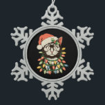 Retro Black Cat Christmas Lights Funny Xmas Santa Snowflake Pewter Christmas Ornament<br><div class="desc">Retro Black Cat Christmas Lights Funny Xmas Santa Hat</div>