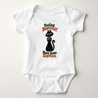 Retro Black Cat Coffee Pun in Teal and Orange Baby Bodysuit