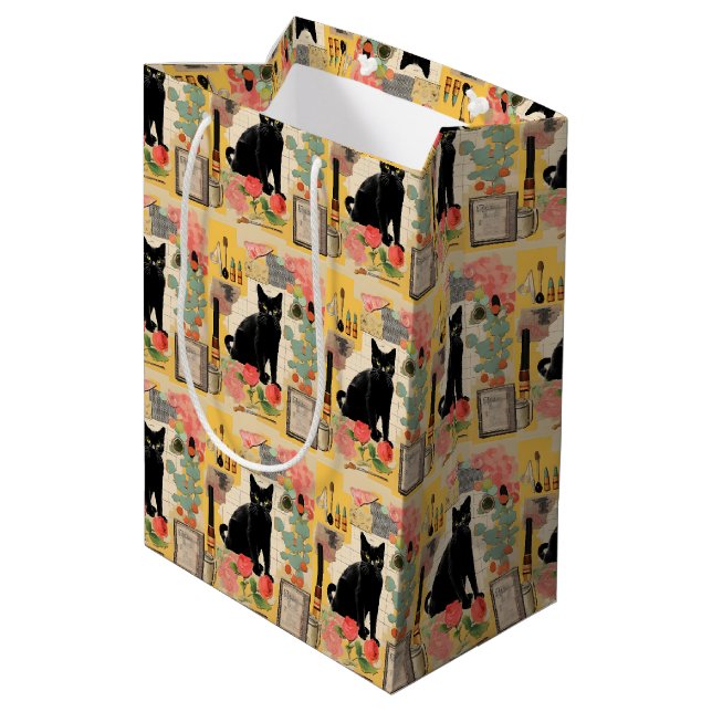 Retro Black Cat Collage Medium Gift Bag (Back Angled)