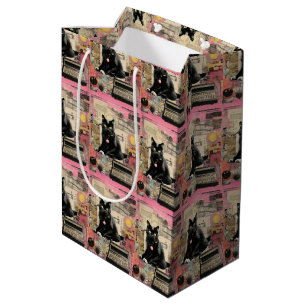 Retro Black Cat Collage Medium Gift Bag