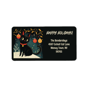 Retro Black Cat Fun Holiday Return Address Labels