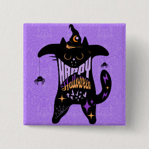 Retro Black Cat Funny Halloween   15 Cm Square Badge