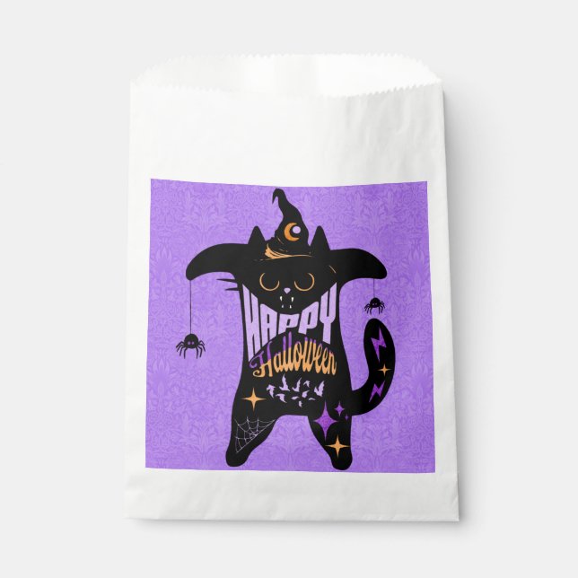 Retro Black Cat Funny Halloween Favour Bag (Front)