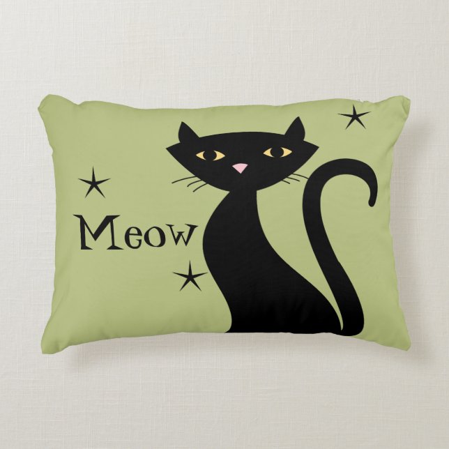 Retro Black Cat green Decorative Cushion (Front)