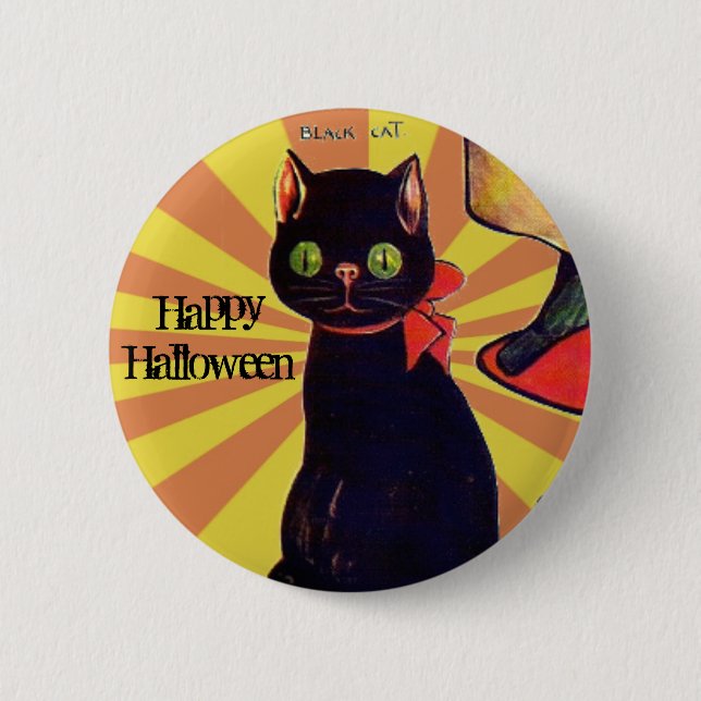 Retro Black Cat Halloween 🎃  6 Cm Round Badge (Front)