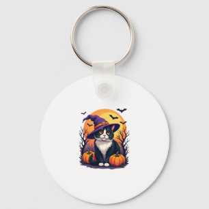 Retro Black Cat Halloween Pumpkin Costume For Men Key Ring