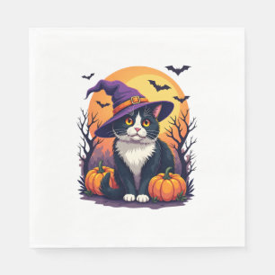 Retro Black Cat Halloween Pumpkin Costume For Men Napkin