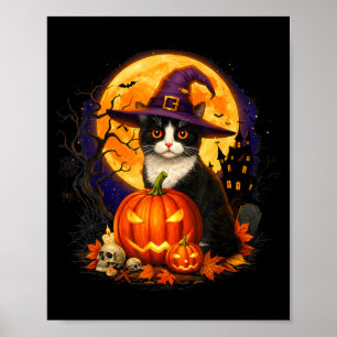 Retro Black Cat Halloween Pumpkin Costume For Men Poster