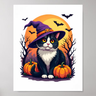 Retro Black Cat Halloween Pumpkin Costume For Men Poster
