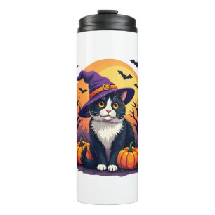 Retro Black Cat Halloween Pumpkin Costume For Men Thermal Tumbler