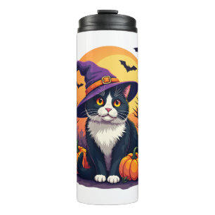 Retro Black Cat Halloween Pumpkin Costume For Men Thermal Tumbler