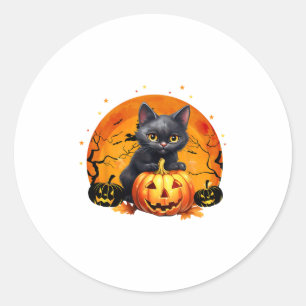 retro black cat halloween pumpkin costume for wome classic round sticker