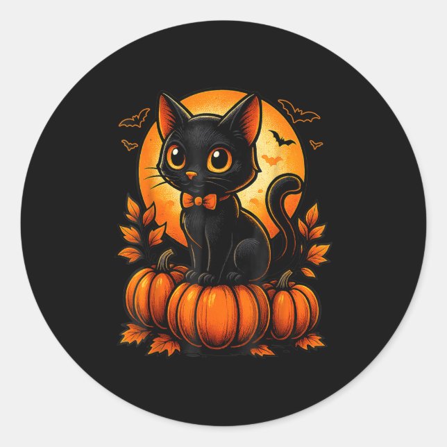 Retro Black Cat Halloween Pumpkin Costume For Wome Classic Round Sticker (Front)