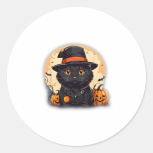 retro black cat halloween pumpkin costume for wome classic round sticker