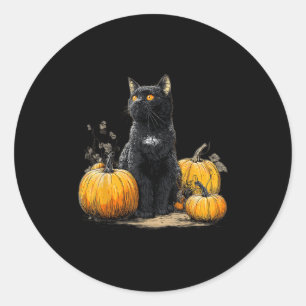 Retro Black Cat Halloween Pumpkin Costume For Wome Classic Round Sticker