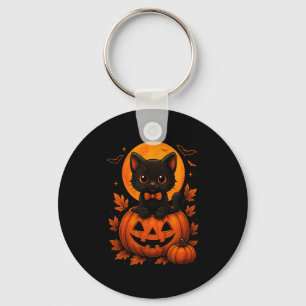 Retro Black Cat Halloween Pumpkin Costume For Wome Key Ring