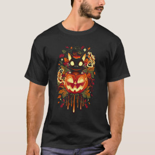 Retro Black Cat Halloween Pumpkin Costume T-Shirt