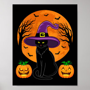 Retro Black Cat Halloween Pumpkin Costume Women Ki Poster