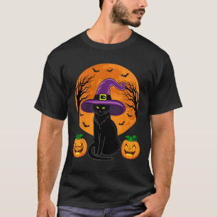 Retro Black Cat Halloween Pumpkin Costume Women Ki T-Shirt