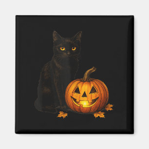 Retro Black Cat Halloween Pumpkin Costume Women Me Magnet