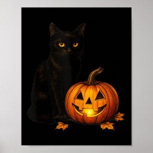 Retro Black Cat Halloween Pumpkin Costume Women Me Poster
