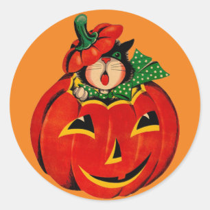 Retro Black Cat Halloween Stickers