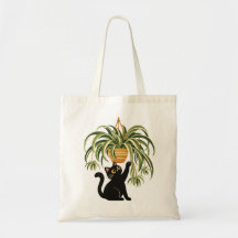 Retro Black Cat Hanging Spider Plant Art
