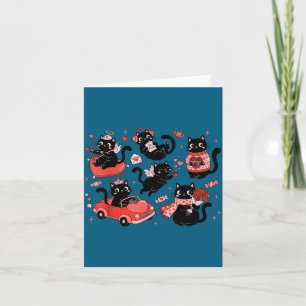 Retro Black Cat Heart Valentines Day Cute Kitten L Card