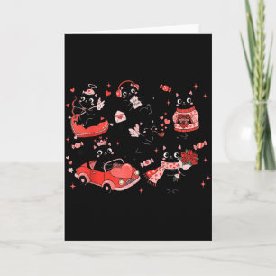 Retro Black Cat Heart Valentines Day Cute Kitten L Card