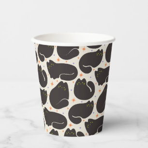 Retro Black Cat in Light Cream Paper Cups