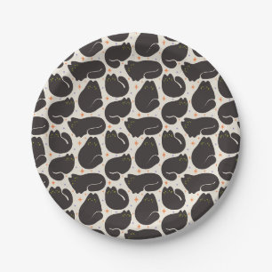 Retro Black Cat in Light Cream Paper Plate
