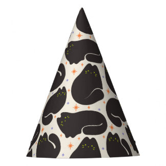 Retro Black Cat in Light Cream Party Hat