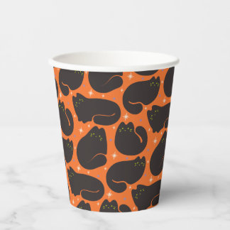Retro Black Cat in Orange Paper Cups